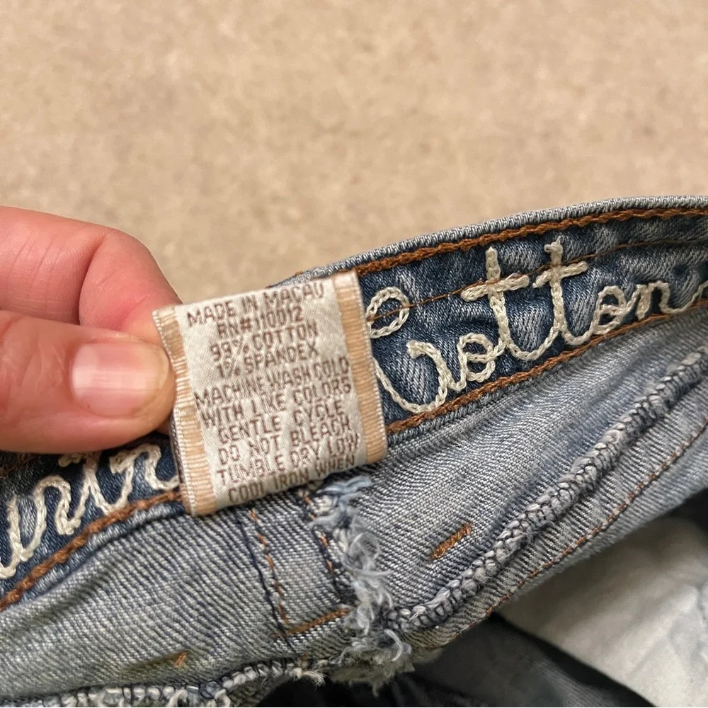 Industrial Cotton Y2K Low Rise Flare Embroidered Blue Denim Jeans Junior Size 13
